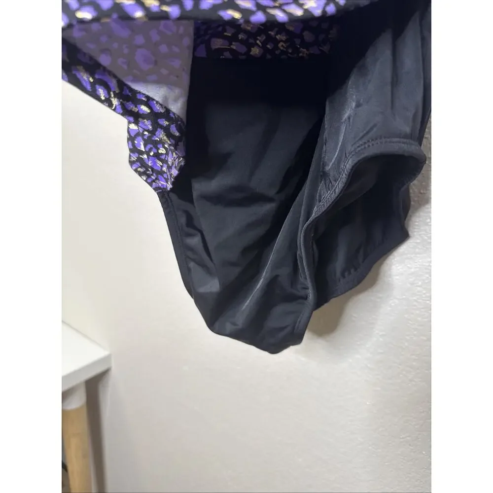 Longitude One Piece Swimsuit Plus Size 24W Black Purple Gold Wrap Front Leopard